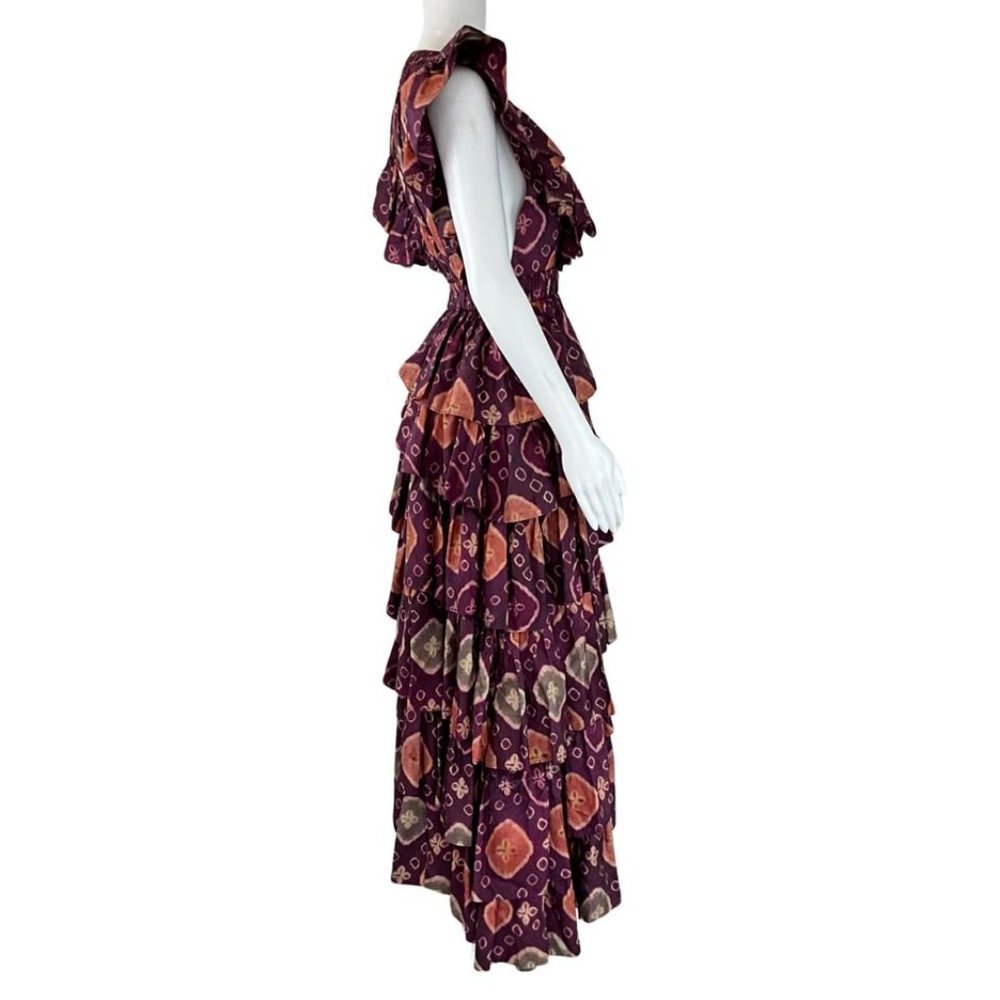 Ulla Johnson Women's Viola Asymmetric Floral Print Tiered Silk Dress Purple Sz 2 - Picture 7 of 10